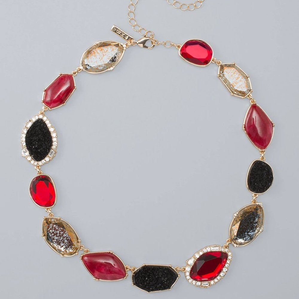 WHBM RED STONE AND FAUX DRUZY STATEMENT NECKLACE